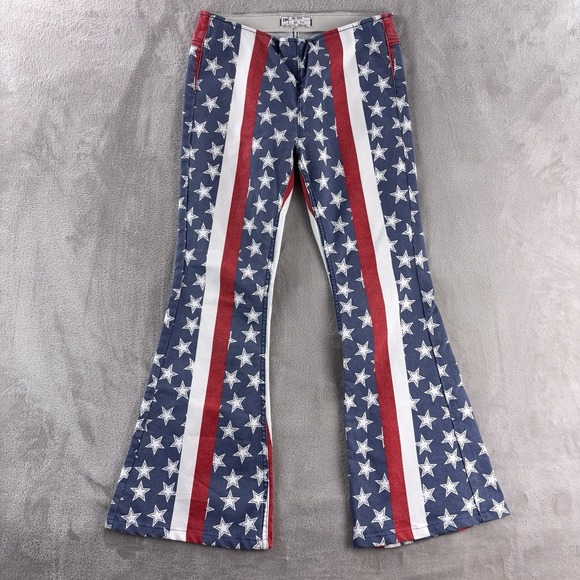 Free People Denim - Free People Penny Pull On Jeans Womens Size 29x29 Blue Red Stars Stripe Flare